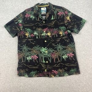 Tommy Bahama Shirt Men's Silk Button Up Size Medium Black Palm Trees Neon Resort